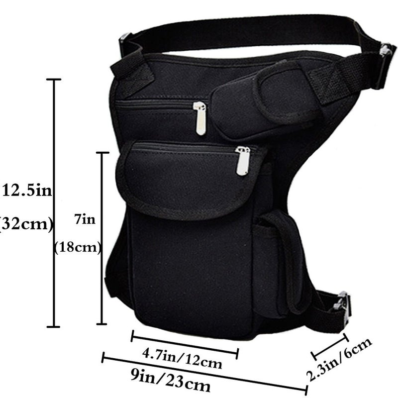 FiveloveTwo Small Multi-Purpose Drop Waist Leg Bag Canvas Hip Molle Pack Sport Camping Hiking Motorcycle Racing Pouch Black - Image 2